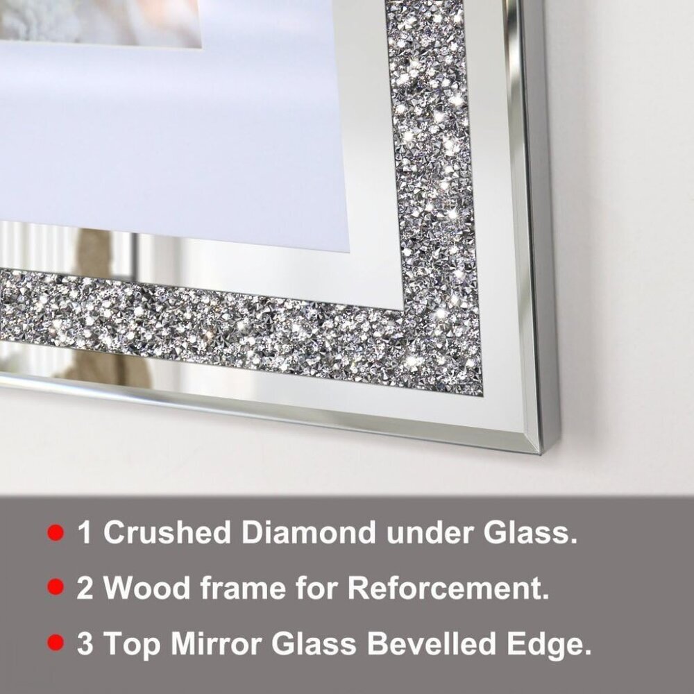 Crushed Diamond Wedding Mirror Photo Frame, Crystal Silver Glass Picture Frame F - Picture 3 of 7